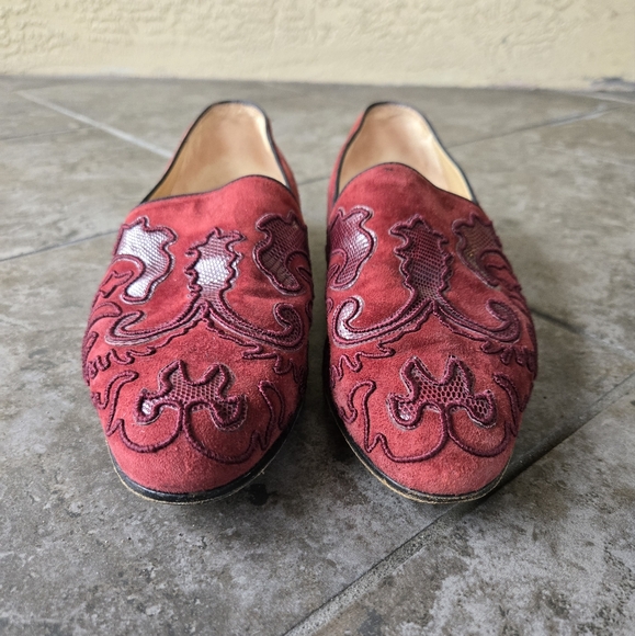 GUCCI vintage cherry red burgundy loafers flats suede snakeskin size 40EU 10US - Picture 12 of 16